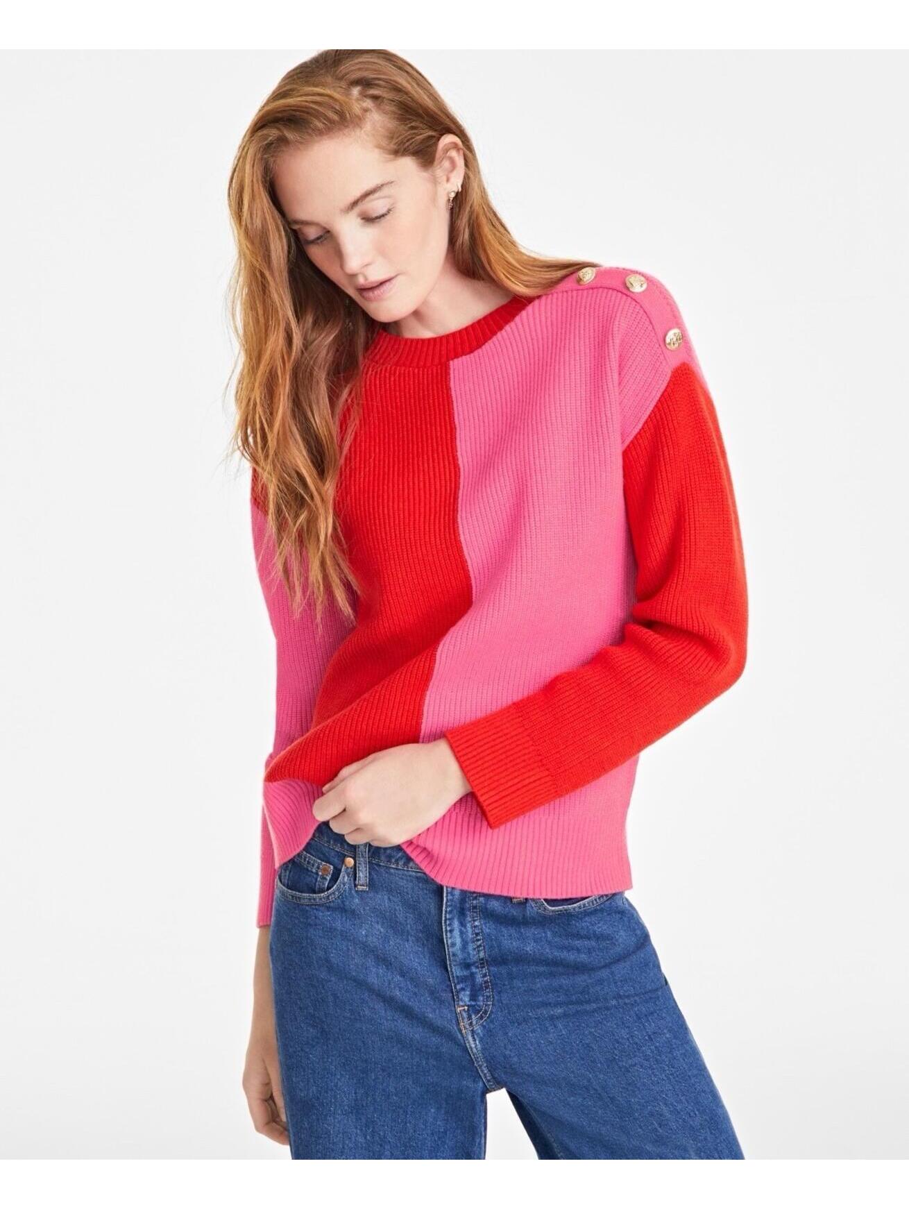 $70 On 34th Women's Buttoned-Shoulder Sweater, Exclusively At Macy's - Pink Red